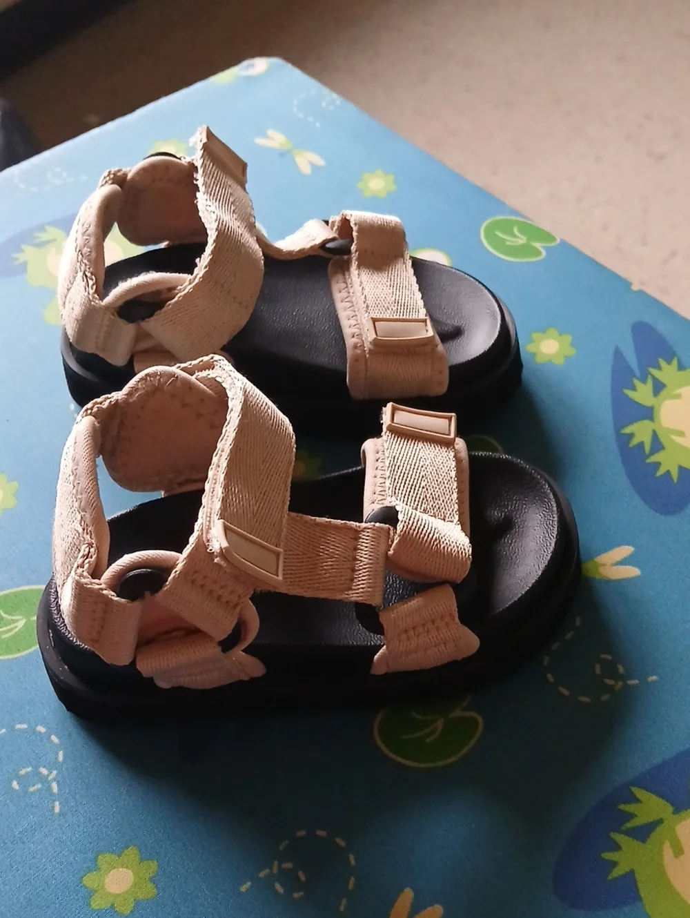 GAP Kids Neutral Beige Strappy Sandals with Black Footbed